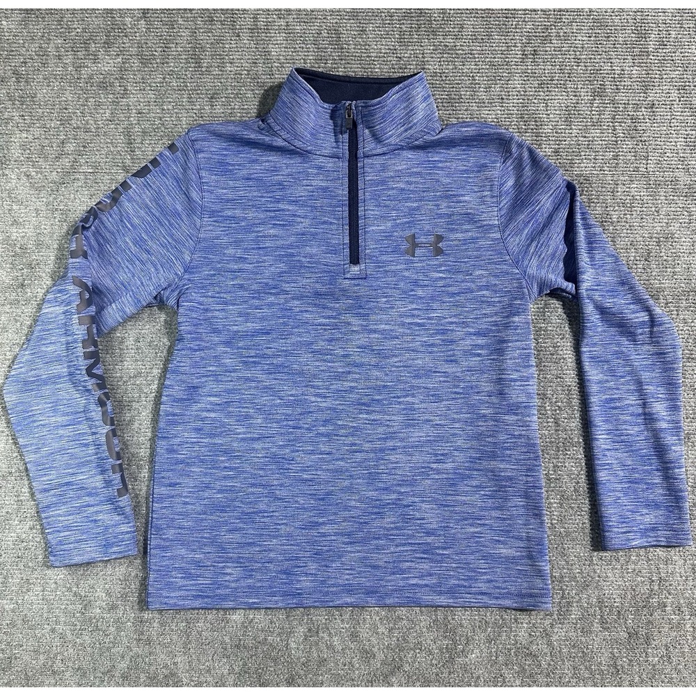 Under Armour HeatGear Boys YSM Blue Heathered 1/4 Zip Long Sleeve Pullover